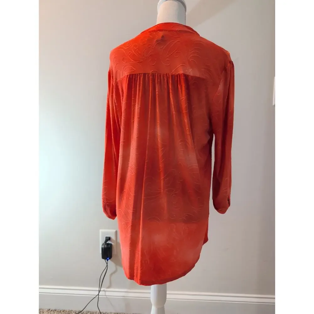 New Directions Woman 1X Orange Embossed Tunic – Long Sleeve, V-Neck, Plus Size - Picture 2 of 8